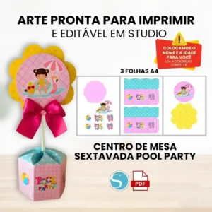 CAIXA SEXTAVADA POOL PARTY PARA IMPRIMIR E EDITAR NO STUDIO