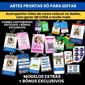 COMBO DE ARTES EDITÁVEIS PARA CARTEIRINHAS DE IDENTIFICAÇÃO