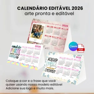 CALENDÁRIO DE MESA 2026 EDITÁVEL NO CANVA + PDF PARA IMPRIMIR