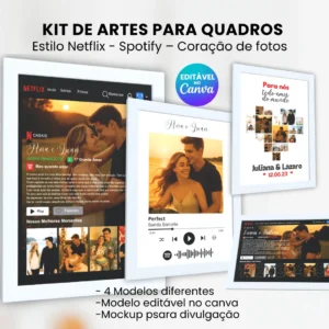 KIT DE ARTES PARA QUADROS – ESTILO NETFLIX, SPOTIFY E CORAÇÃO DE FOTOS