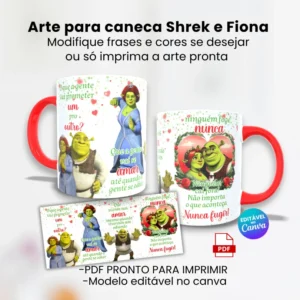 ARTE PARA CANECA SHREK E FIONA