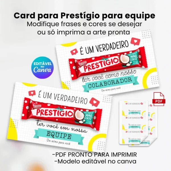 CARD PARA PRESTÍGIO PARA EQUIPE E COLABORADOR - EDITÁVEL