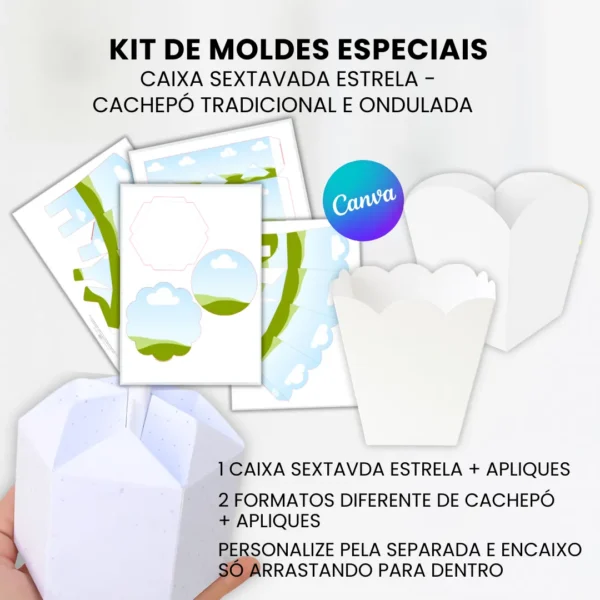 KIT DE MOLDES ESPECIAIS CANVA – CAIXA SEXTAVADA ESTRELA + CACHEPÔS
