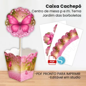 CENTRO DE MESA CACHEPÔ P e M – TEMA JARDIM DAS BORBOLETAS