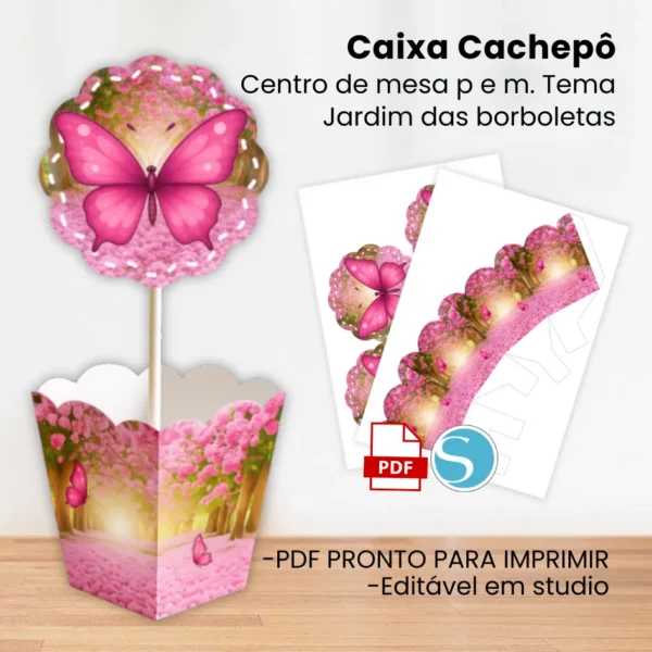 CENTRO DE MESA CACHEPÔ P e M – TEMA JARDIM DAS BORBOLETAS