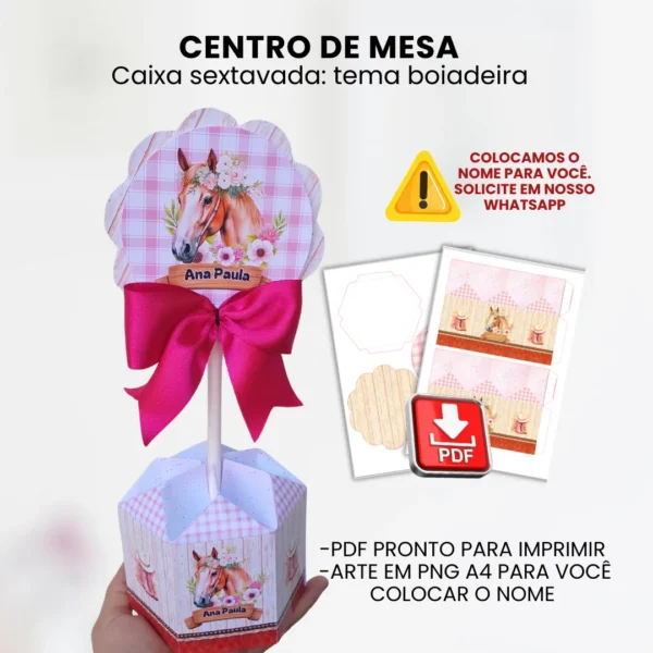CENTRO DE MESA – CAIXA SEXTAVADA ESTRELA | TEMA BOIADEIRA