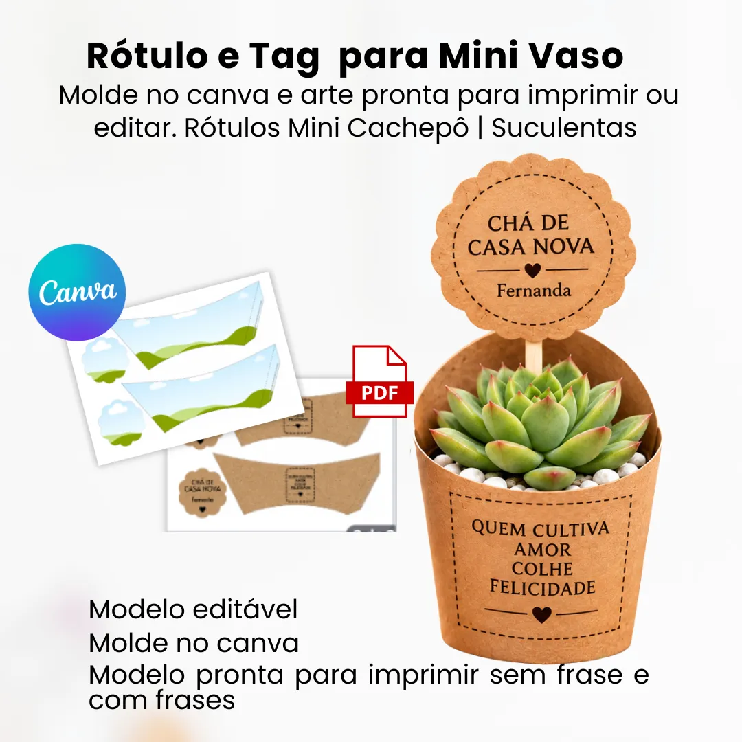 RÓTULO E TAG PARA MINI VASO | MINI CACHEPÔ PARA MINI SUCULENTAS OU CACTOS